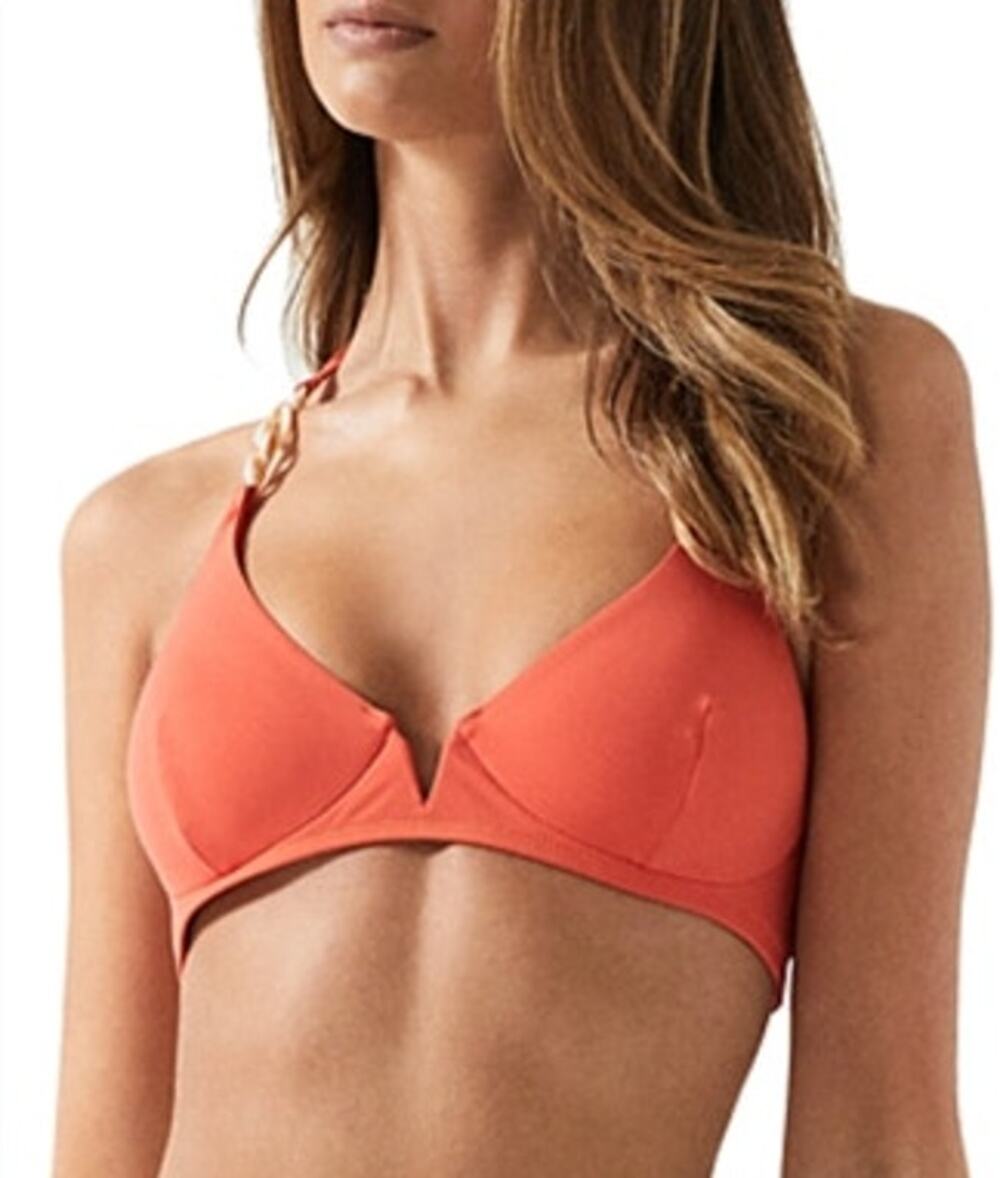 REISS Myra Tanga Bikini Top Size 4 NEW Coral Orange Swim Separates Swimwear
